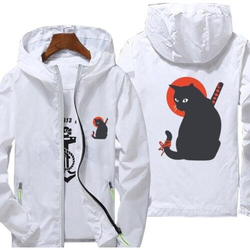 Funny cat print Jacket women Spring Autumn reflective zipper Windbreaker waterproof Jackets men street casual Hooded thin Coats