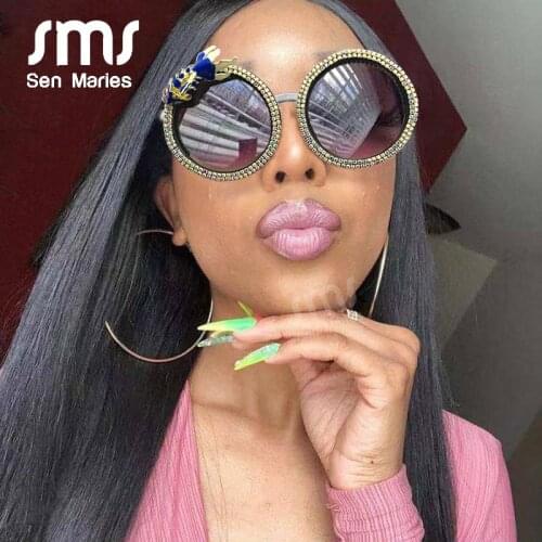 Vintage Diamond Round Sunglasses Women Fashion Rhinestone Fish Decoration Retro Punk Sunglasses Men Luxury Brand Design Glasses