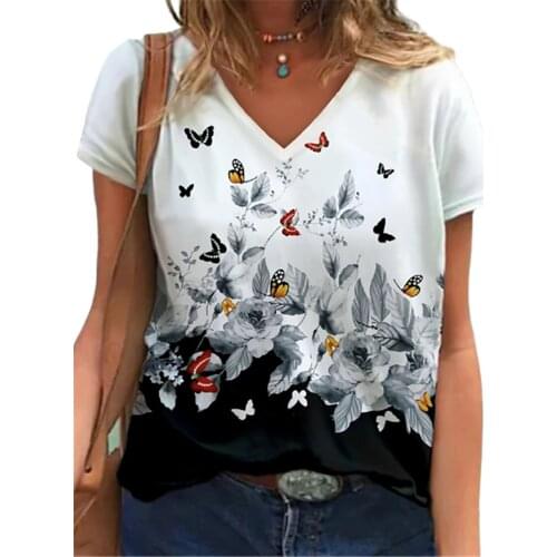 Women Fashion T-Shirts Summer Short Sleeve Casual Tops Butterfly High Street Tee 5XL Plus Size Women Clothing Loose 3d T-Shirt