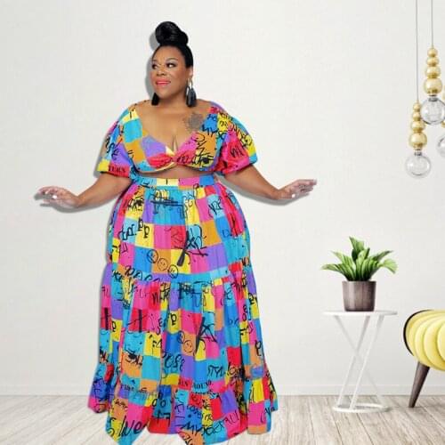 2021 Best Quality Famous Brand Women Set 2Pcs Dress V Neck Low Cut Flower Print