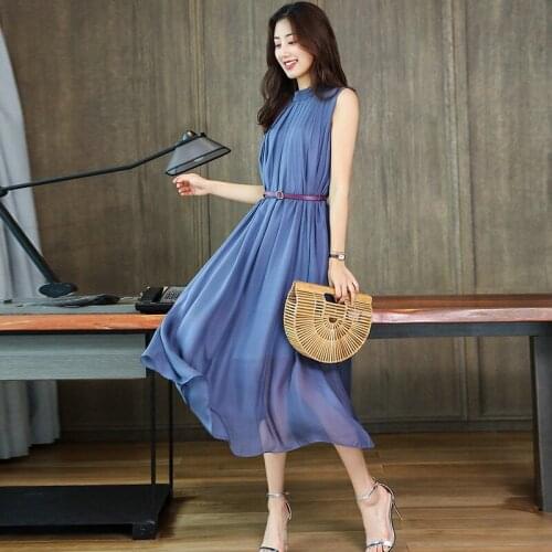 Dress Summer 200% Real Silk Dress Women Clothes Vintage Ladies Long Dresses Boho Elegant Vestidos Ropa Mujer 222299