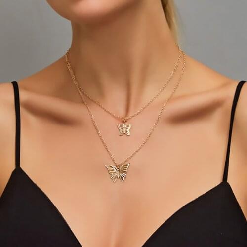Fashion Special Appearance Choker Jewelry Two-layer Necklace Hollow Butterfly Pendant for Women Long Chunky Choker Jewelry