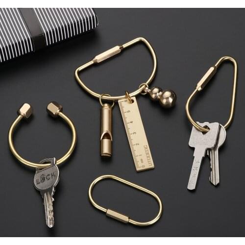1PC Portable Brass Keychain Unique DIY Craft Whistle Ruler Creative Simple Key Ring Pendant Jewelry Accessories