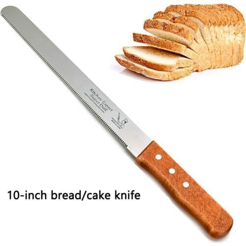 10 Inch Stainless Steel Cake Layered Cutter Bread Knife Wooden Handle Fine Tooth Knife Baking Utensil Kitchen Pastry Tool