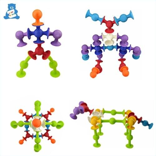 72pcs/set Pop Silicone Soft Building Blocks DIY Assembled Sucker Suction Cup Educational Model Building Bath Toys for Kids Gift