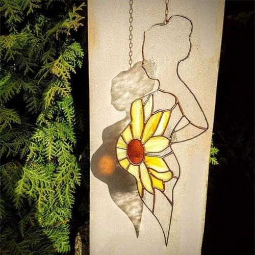 Acrylic Pregnancy Mother Stained Glass Suncatcher Mosaic Sunflower Pregnant Mom Window Ornament Home Wall Hanging Decor