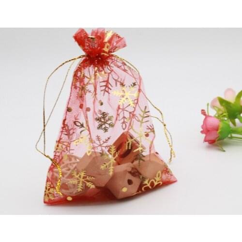 White/Red Print Snow Organza Gift Bags 100pcs Small Jewelry Necklace Earring Packaging Pouches Gifts Beautiful Organza Pouches