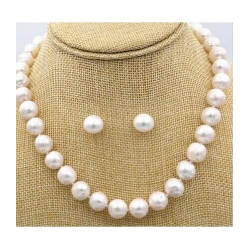 Free shipping luxury Noble jewelry unqiue south sea AAA10-11mm round white pearl necklace 18"&earring