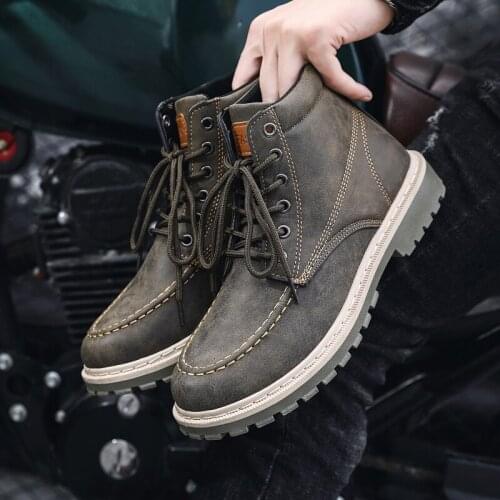 2021 summer new Martin boots men fashion classic casual ankle boots round toe thick bottom platform brown Leather shoes for men