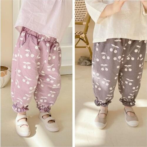 2 3 4 5 6 7 Y Toddler Girls Pants Spring Autumn New Kids Cotton Print Casual Trousers Korean Cherry Print Harem Pants For Girls