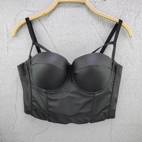 Cupplee Women Black PU Leather Crop Top Spaghatti Strap Bustier Sexy Gothic Punk Clubwear Ladies Designer Corset Bralette Tanks