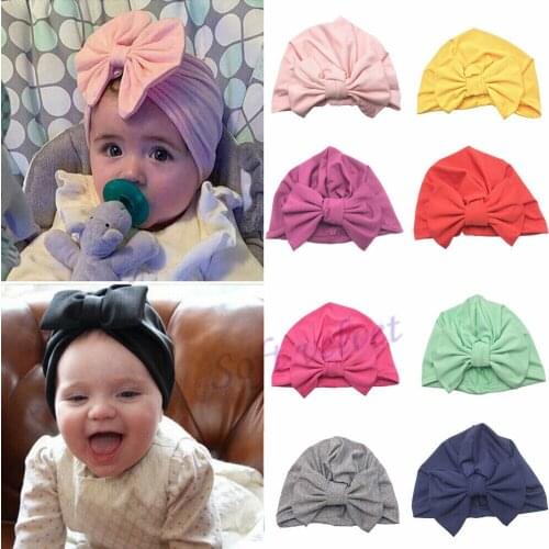 Infant Kid Baby Girls Boys Bowknot Hats Turban Soft Silk Beanie Hat Cap Wrap Headwear Headband