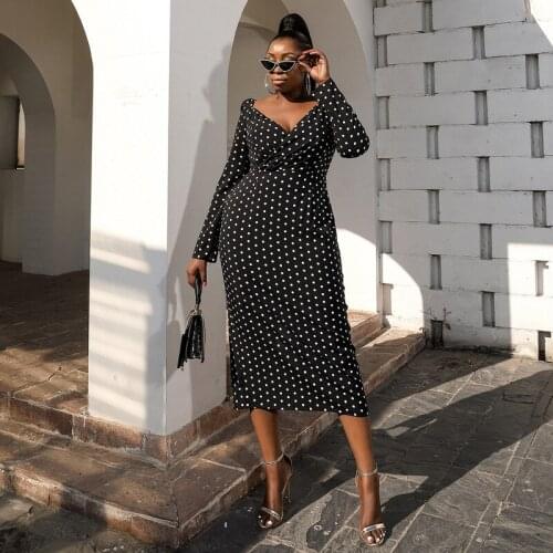 Temperament V-Neck Wave Point Long Dress For African Women Plus Size Prom Cocktail Party Evening Dress European Clothing YS1804