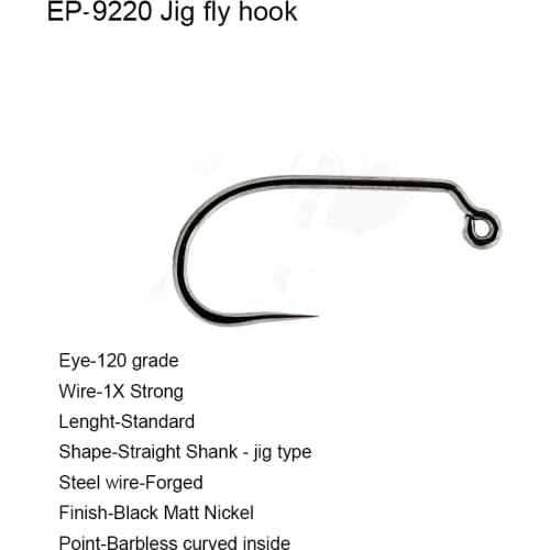 Eupheng Plus 25pcs 50pcs EP-9220 Jig Hooks Competition Fly Fishing Hook Nymph Hooks Jig Fly Hooks Black Nickle Finish