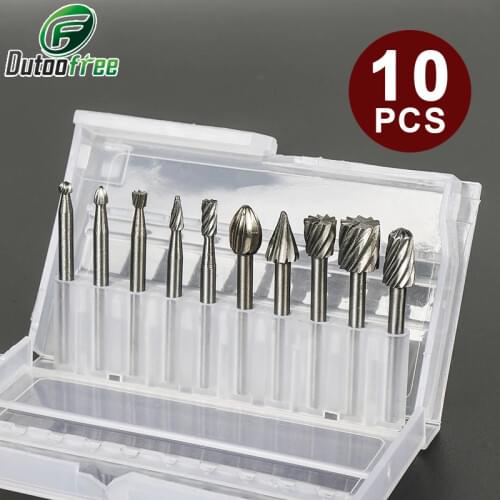 10PCS/Set HSS Rotary Burr Mill Cutter Routing Router Bit Mini Drill Rotary Tool Accessories Woodworking Metalworking With Box