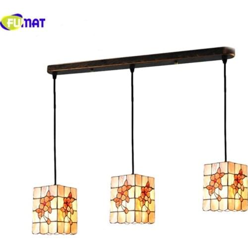 FUMAT 3 Lights Tiffany Pendant Lights Indoor Lighting Natural Shell Blooming Floral Lampshade Dining Room Kitchen Pendant Lamps