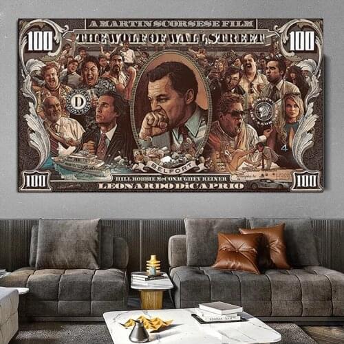 Graffiti Street Money 100 Dollar Canvas Painting Posters Prints Wolf of Wall Street Pictures Pop Art for Living Room Home Decor