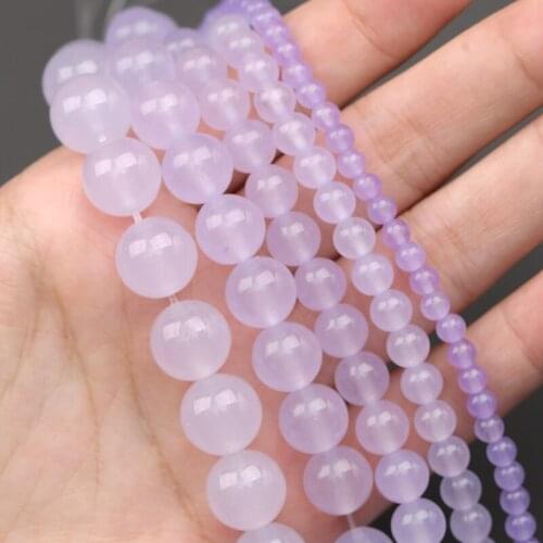MINHIN Light Purple Chalcedony Jades Stone Beads A+ Loose Beads For Jewelry Making 4/6/8/10/12MM Round Charms Beads