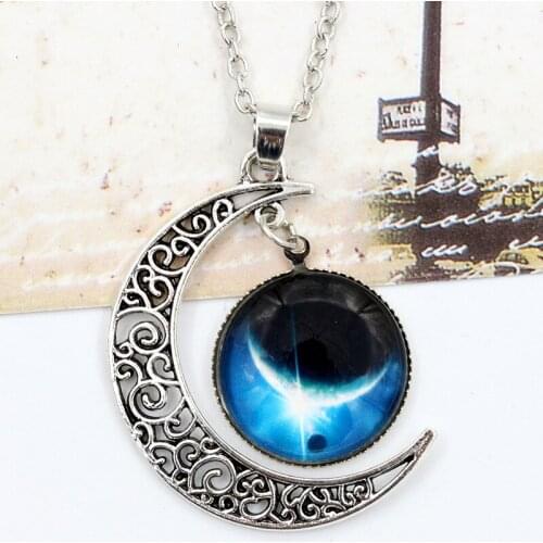 Hot Sale Starry Sky Moon Pendant Time Ladies Gemstone Necklace Interstellar Jewelry Accessories Ladies Gifts collares para mujer