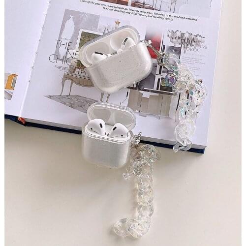 For Apple AirPods 1/2 Pro 3 Glitter Transparent Earphone Cases 3D Bear Keychain Soft Silicone Shockproof Headphone Cover Shell