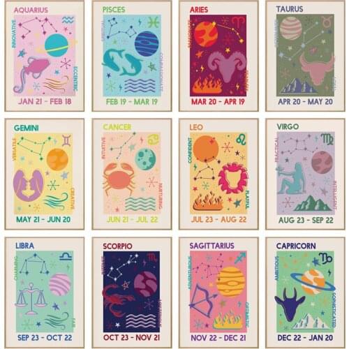 Aries Cancer Aquarius Gemini Virgo Constellation Wall Art Canvas Painting Posters And Prints Wall Pictures For Living Room Decor