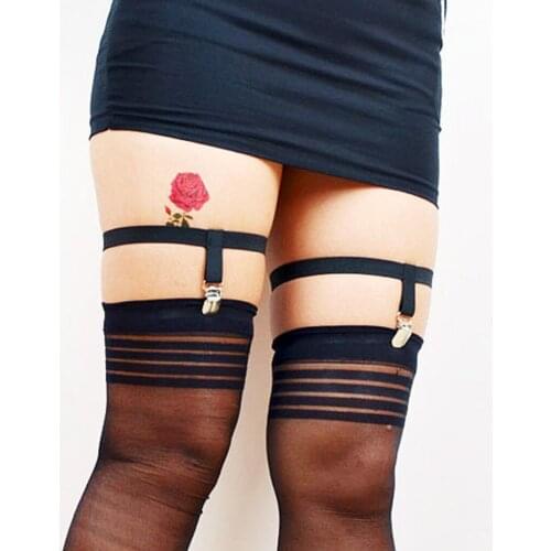Sexy Pair Of Cosplay Sock Garter Punk Elastic Clip Leg Garter Belt Black Leg Harness Garter Belt Suspender Women Intimates