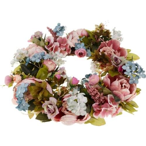 Handmade Floral Artificial Simulation Peony Flowers Garland Wreath for Home Decor