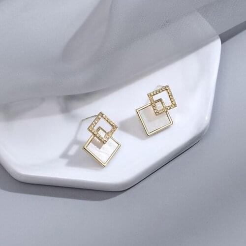 YAOLOGE For Women White Enamel Square Stud Earrings Geometric Alloy Ear Accessories 2021 New Girls Fashion Party Jewelry Gift