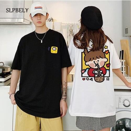 SLPBELY Women Cartoon Girls Boys Couple T-Shirt Cute Summer Loose Short Sleeved T-shirts Casual Lovely Ins Fashion Korean Tops