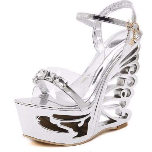 Rhinestones Heterotypic Heel Buckle Strap Sexy Strange Style Heel Summer Women Shoes Retro Novelty Sandals High Heels Shoes