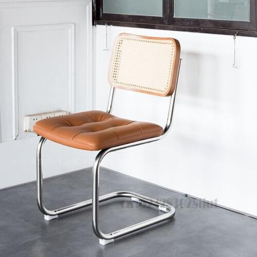 Nordic Retro Rattan Dining Chairs Home Backrest Armrest Wrought Iron Solid Wood Dining Chair Livingroom Furniture Armchair