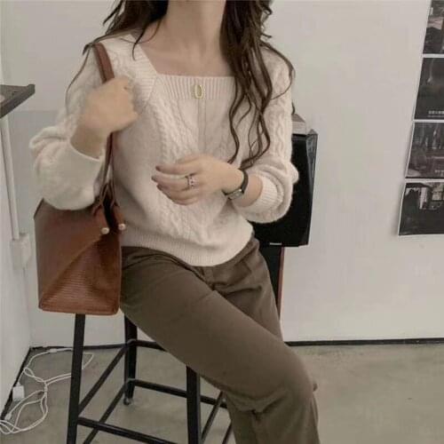 2021 Women Sweater Pullover Female Knitting Overszie Long Sleeve Loose Elegant Knitted Thick Outerwear Womens Winter Sweaters