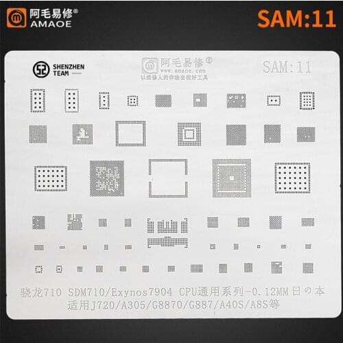 AMAOE Stencil SAM:11 For SAMSUNG J720 A305 G8870 G887 A40S A8S SDM710 EXYNOS7904 CPU Reballing Stencil Tin Planting Net Welding