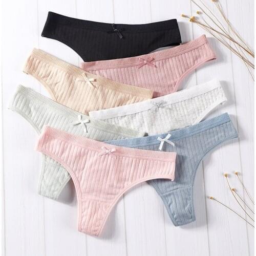 Q Pure Color Thongs Panties Cotton Spandex Comfortable Breathable European Style 1Pcs Women Underwear Low-Waist Panties