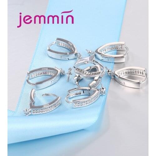 925 Sterling Silver DIY Jewelry Accessory Geometric Shape Full Clear Rhinestone Hooks Earrings Handmade Component