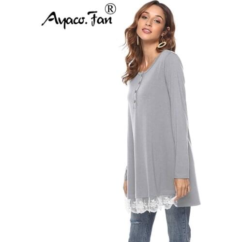 Autumn New T-Shirt 2019 Women Full Sleeve O-Neck Lace Patchwork TShirt Casual Sexy Women T-Shirts Camisetas Feminina Lady Tops