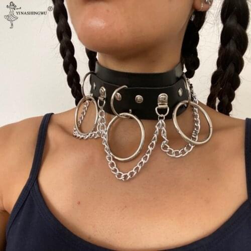 Leather Choker Clavicle Collar for Women Goth Punk Choker Chain Silver Color Harajuku Collar Vegan Chocker Bondage Party Jewelry
