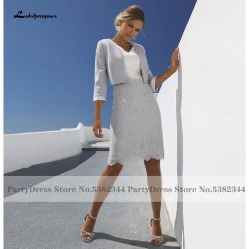 Lakshmigown Gothic Satin Mother Of The Bride Dress with Jacket 2020 Sexy Women Short Cocktail Evening Dresses for Dinner Party