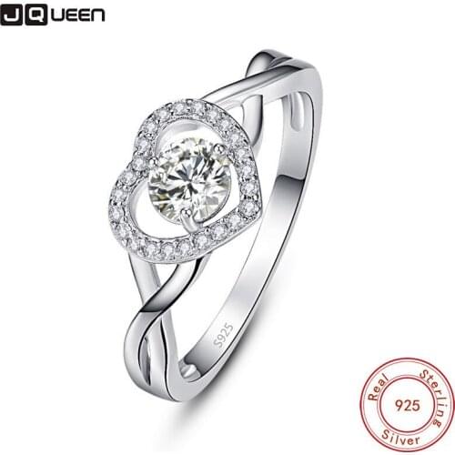 JQUEEN New Ring Sparkling Love Heart White Crystal Ring Women Jewelry Saint Valentines Day Gift