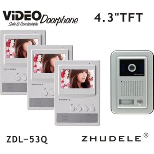 ZHUDELE Doorbell Video Intercom System 4.3" LCD monitor Speakerphone Color Video Door Phone(1camera+3monitor)in stock
