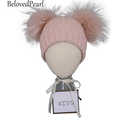 6M-3Y Fur Pompon Winter Hat for Kids 2019 Wool Blend Knitted Beanie Baby Girl Hats