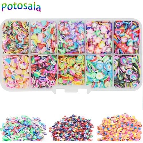 10Grids Nail Art 3D Tiny Slices Polymer Clay Nail Sticker Flowers Animals Fruits Butterfly Candy Discs Sprinkles Multiple Styles