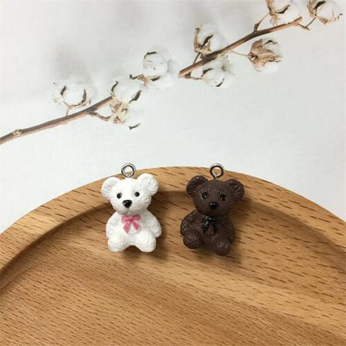 4pcs Kawaii 3D Bear Necklace Resin Charms Pendant Findings Diy For Jewelry Making Small Bear Keychain Crafts Handmade Accessory
