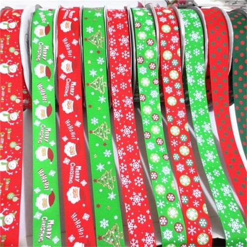 50Yards 25mm Grosgrain Ribbon Bronzing Ribbon Printed Christmas Ribbon For Christmas Decoration DIY Sewing Fabric 448