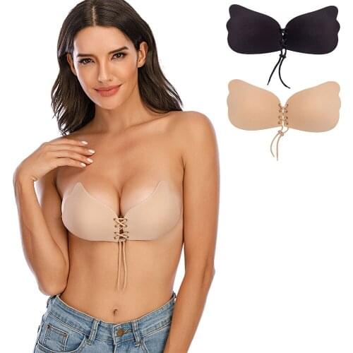 Women Invisible Bra Self invisible underwear nipple pad Strapless Bandage Blackless Solid Bra Sticky Gel Silicone Push Up Women