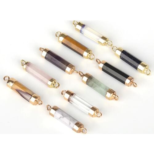 Dankaishi Colorful Natural Stone Long Tube Spacers Connectors for DIY Jewelry Making Simple Style for Fashion Girl Crystal Druzy