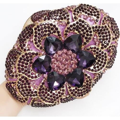 Designer Purple Party Rhinestone Clutches High Quality Female Diamond Gold Metal Prom Dinner Handbag Women’s Crystal Phone Case