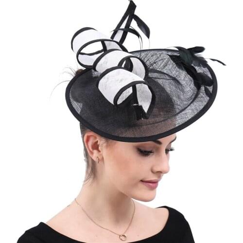 Formal Black and white Kentucky Derby Fascinator Hat For Women White Flower Sinamay Ladies Hats Wedding Party Cocktail Headwear