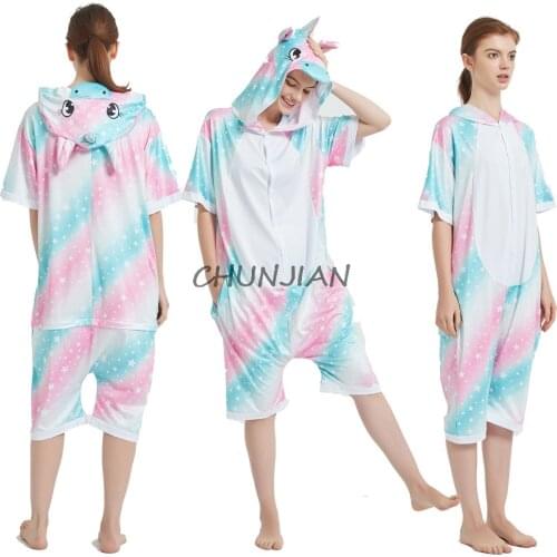 Girls Rainbow Unicorn Summer Kigurumi Kids Pajamas Animal Cartoon Pijamas Oneise Kids Boys Kigurumi Pijamas