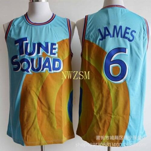 Cosplay Costume Space Jam JAMES 6# Movie Tune Squad Basketball embroidery Jersey Set Sports Air Slam Dunk Sleeve Shirt Uniform